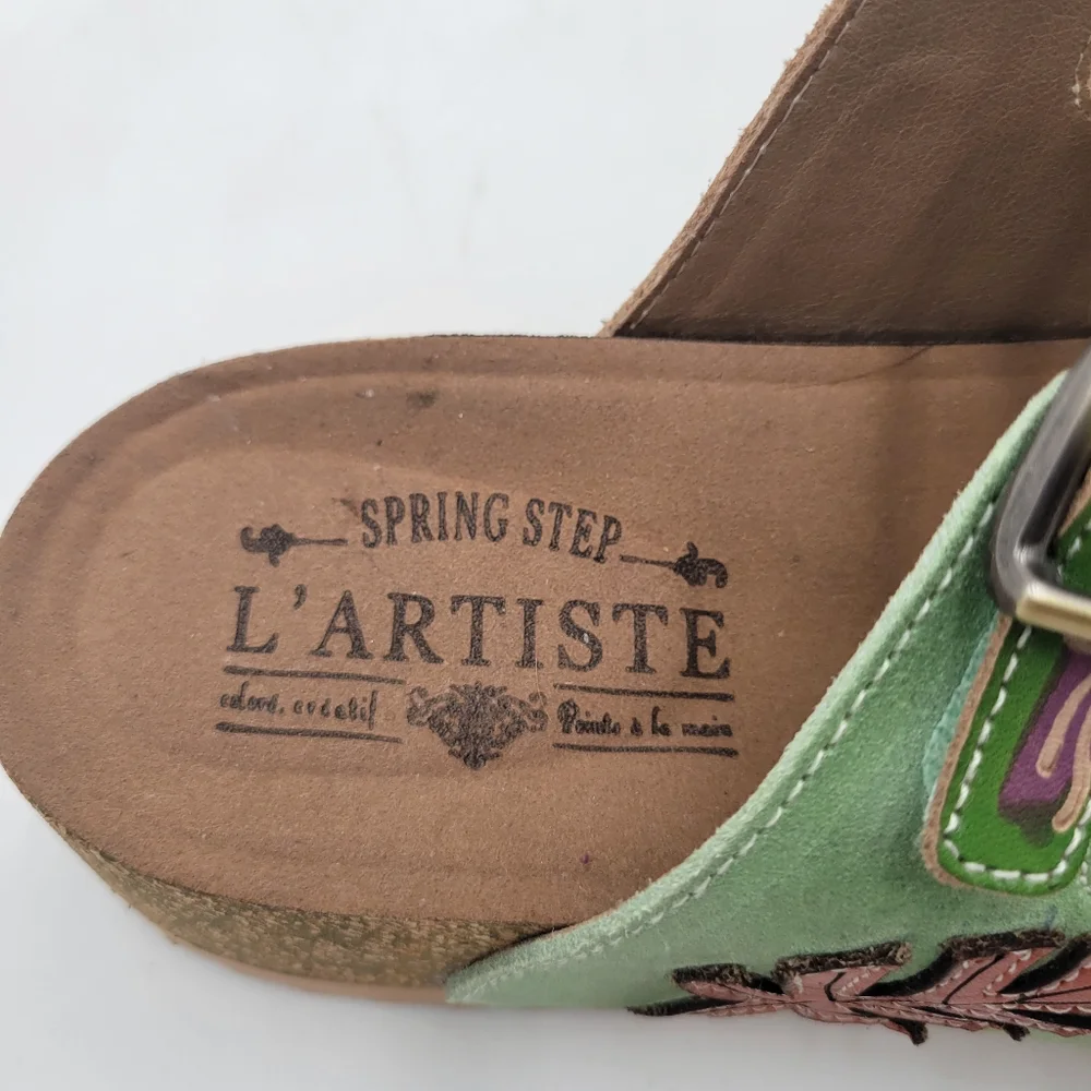 L'artise Spring Step Too Cool Green Sandals Size 39/8.5 Hook and Loop Leather - Picture 2 of 9